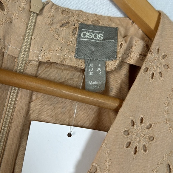 ASOS Eyelet Top NWT Women’s 4 Stone Tan Ruched Puff Sleeve Vneck Back Zipper - Picture 5 of 12